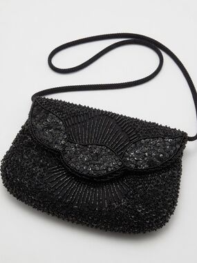 La Regale Black Beaded Evening Bag – Vintage Glam Crossbody/Shoulder Bag